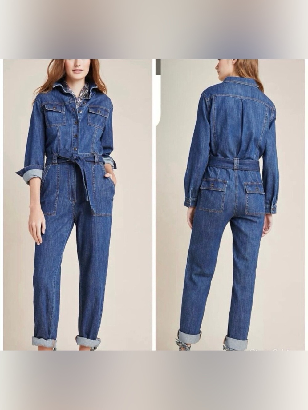 Pilcro by Anthropologie KORA Classic Denim Overall Jumpsuit Size L Boiler Suit